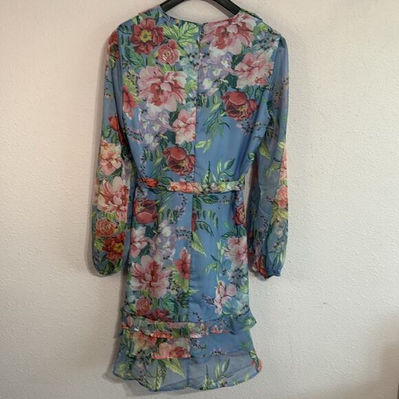 NWT Bardot Women Blue Triple Frill Wrap Floral Mini Dress Size 8 - Picture 9 of 13